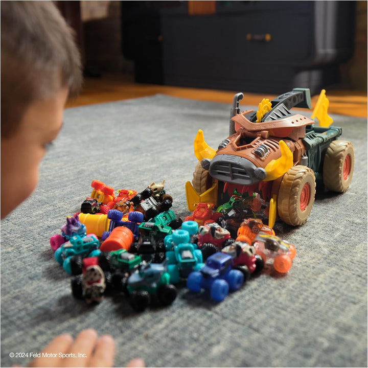 Monster Jam Mini Jam, Megalodon Mad Hog Chomper und Monster Truck, Kreativer Aufräumen und Aufbewahr