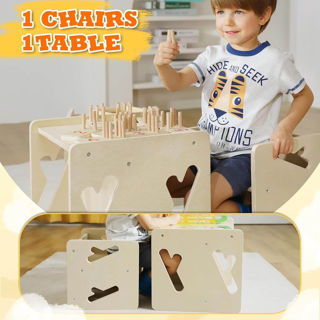 Montessori Abstilltisch und Stuhl aus Massivholz - Tisch- und Stuhlset für Kleinkinder, Montessori M