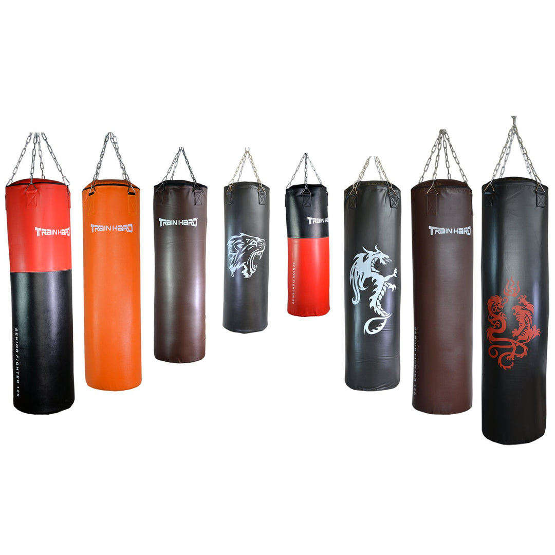 Train Hard Boxsack Sandsack Punching Bag gefüllt inkl. Heavy Duty Stahlkette und Drehwirbel 80 cm /