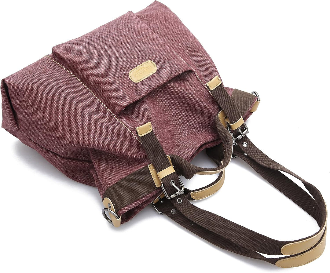 LOSMILE Damen Canvas Schultertasche Rucksack Gross,Handtasche Vintage umhängetasche Anti Diebstahl T
