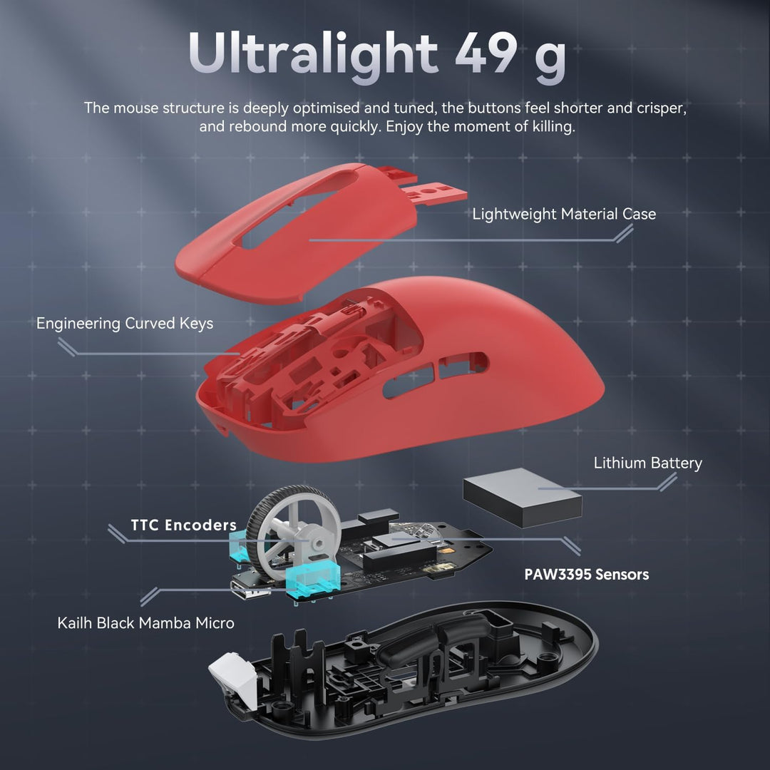 ATTACK SHARK X3 49g Ultraleicht Maus, PixArt PAW3395 Gaming-Sensor, BT/2,4G Kabellose/Kabelgebundene