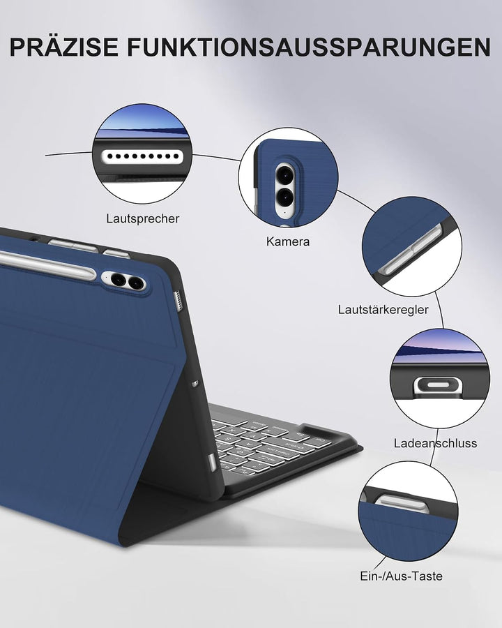 Für Tab S10 Plus 12.4" Tastaturhülle mit Beleuchtung QWERTZ | Für Galaxy Tab S10+ Hülle - Mit 7-Farb