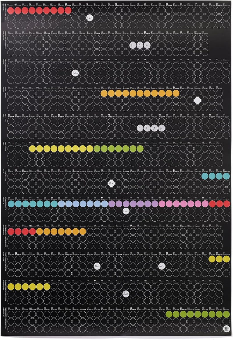 dot on Jahreskalender 2025 mit bunten Klebepunkten - Wandplaner Designkalender DIY Kalender Wandkale