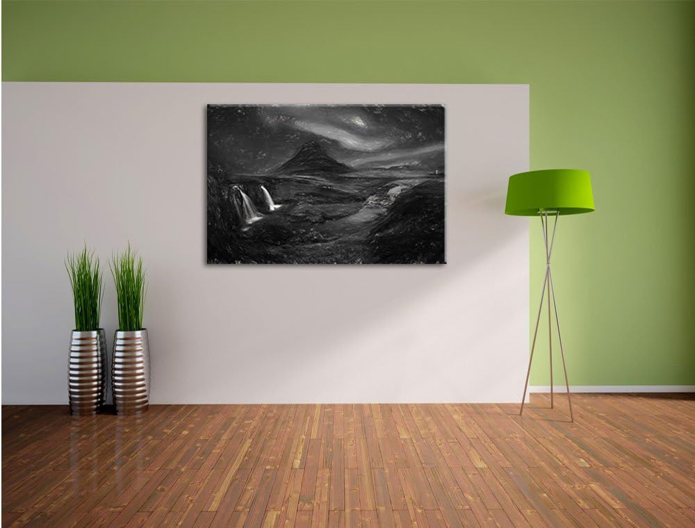 Pixxprint Kirkjufell Wasserfall als Leinwandbild/Grösse: 100x70 cm/Wandbild/Kunstdruck/fertig bespan