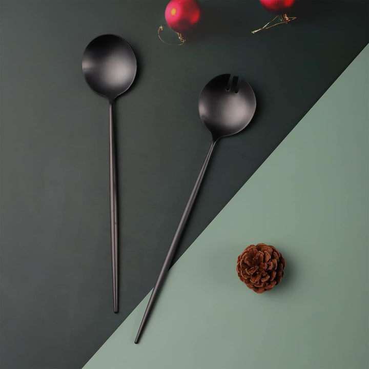 Salatbesteck, Löffel und Gabel, 29 cm, 18/10 Edelstahl, Titanbeschichtung, Schwarz, Schwarz