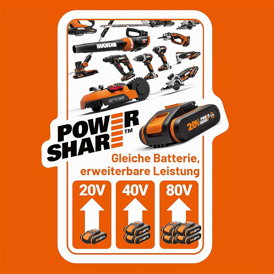 WORX WA3601 PowerShare Akku mit Ladegerät Set - 20V 2000mAh Li-Ion Akkubatterie &amp; Akku Ladestation -