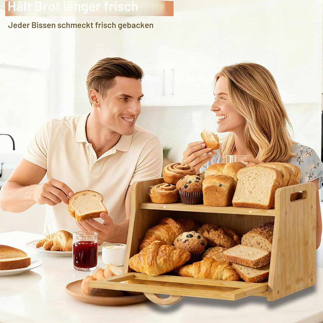 BAMBANG Extra Grosses Brotkasten, Bambus Brotbox für Küchen, Holz Brotbehälter mit Werkzeughalter, S