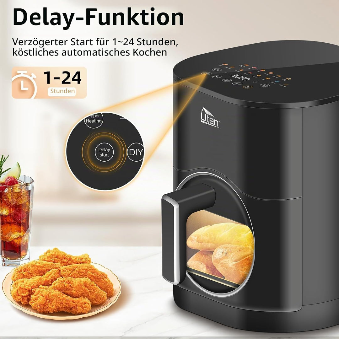 Uten Dual Blaze Heissluftfritteuse 5,5 L mit Sichtfenster, Farbbildschirm, 14 Programme, Verzögerter