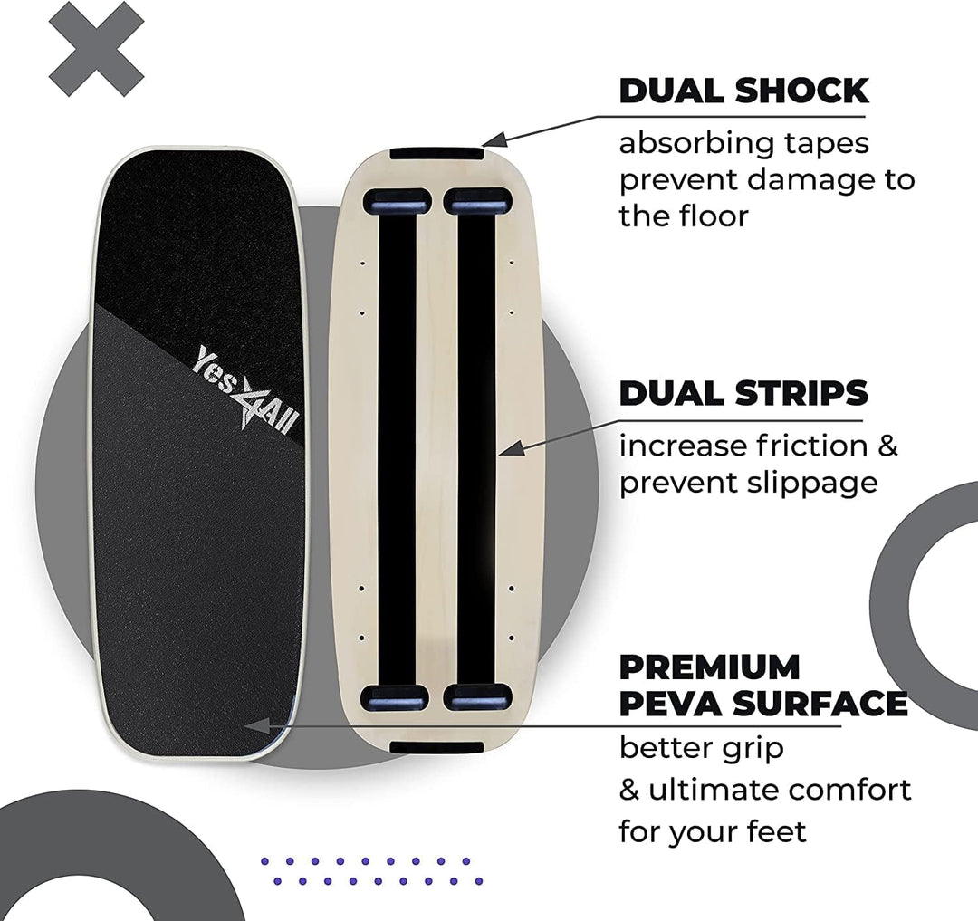 Yes4All Indoorboard aus Holz, Surf Balance Board mit glatter Oberfläche und Rolle für alle Trainings