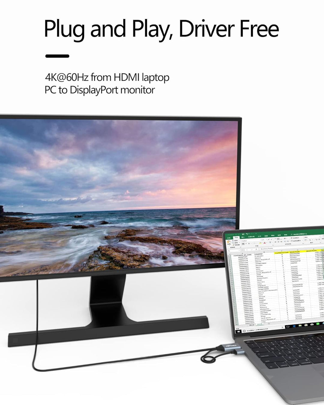 fairikabe Aktives HDMI-zu-Displayport-Kabel 4K@60Hz [6,6 FT/2 M, unidirektional], HDMI-Eingang zu DP
