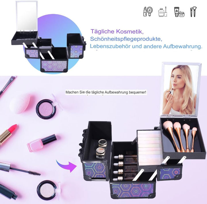 Kosmetikkoffer Aluminium Schminkkoffer, kosmetikkoffer Kosmetik Beautycase mit Spiegel, Tragegriff &