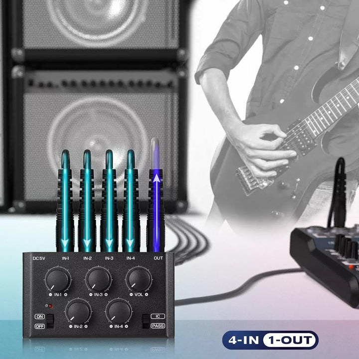 Mini Stereo-Audiomixer mit 4 Kanälen und sehr geringem Rauschen für Heim/Studio/Bar Line-Mixer (MC5-
