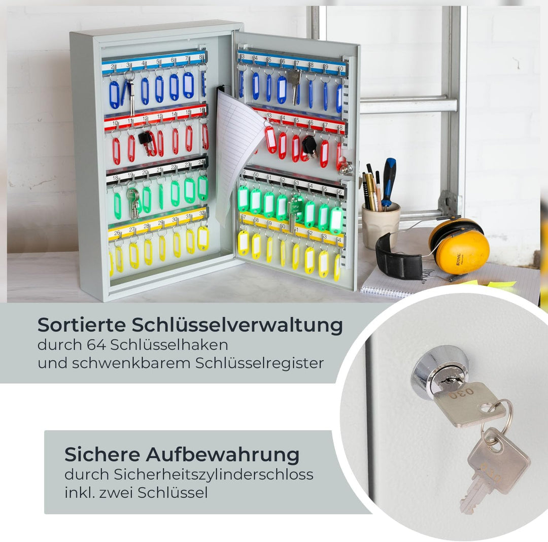 HMF Schlüsselschrank aus Stahl, abschliessbarer Schlüsselkasten für Büro, Verwaltung oder Fuhrpark |