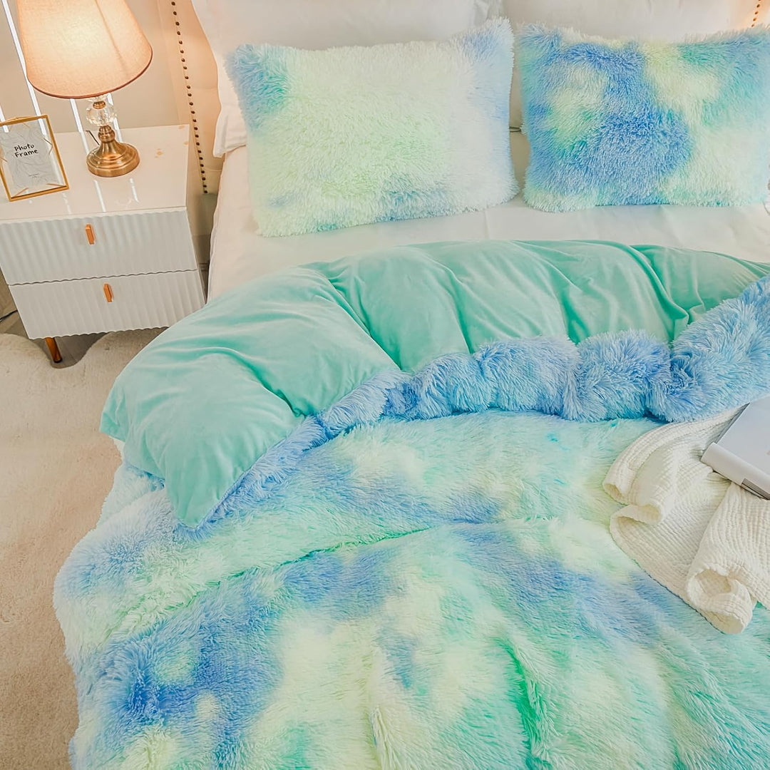 EMME Plüsch Bettwäsche Set 220x240cm Biber Flauschige Bettdecke Set für Bett Shaggy und Plüsch weich