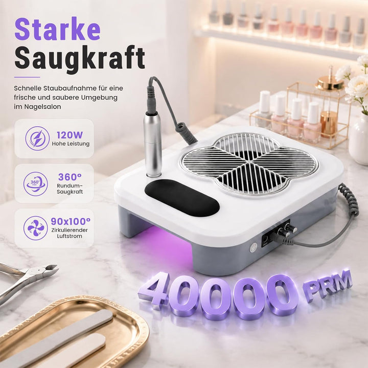 Nail Drill, 3in1 Nagel Fräser Elektrische mit UV-LED &amp; Nagel Staubabsaugung Nagelstaubsauger mit Fil