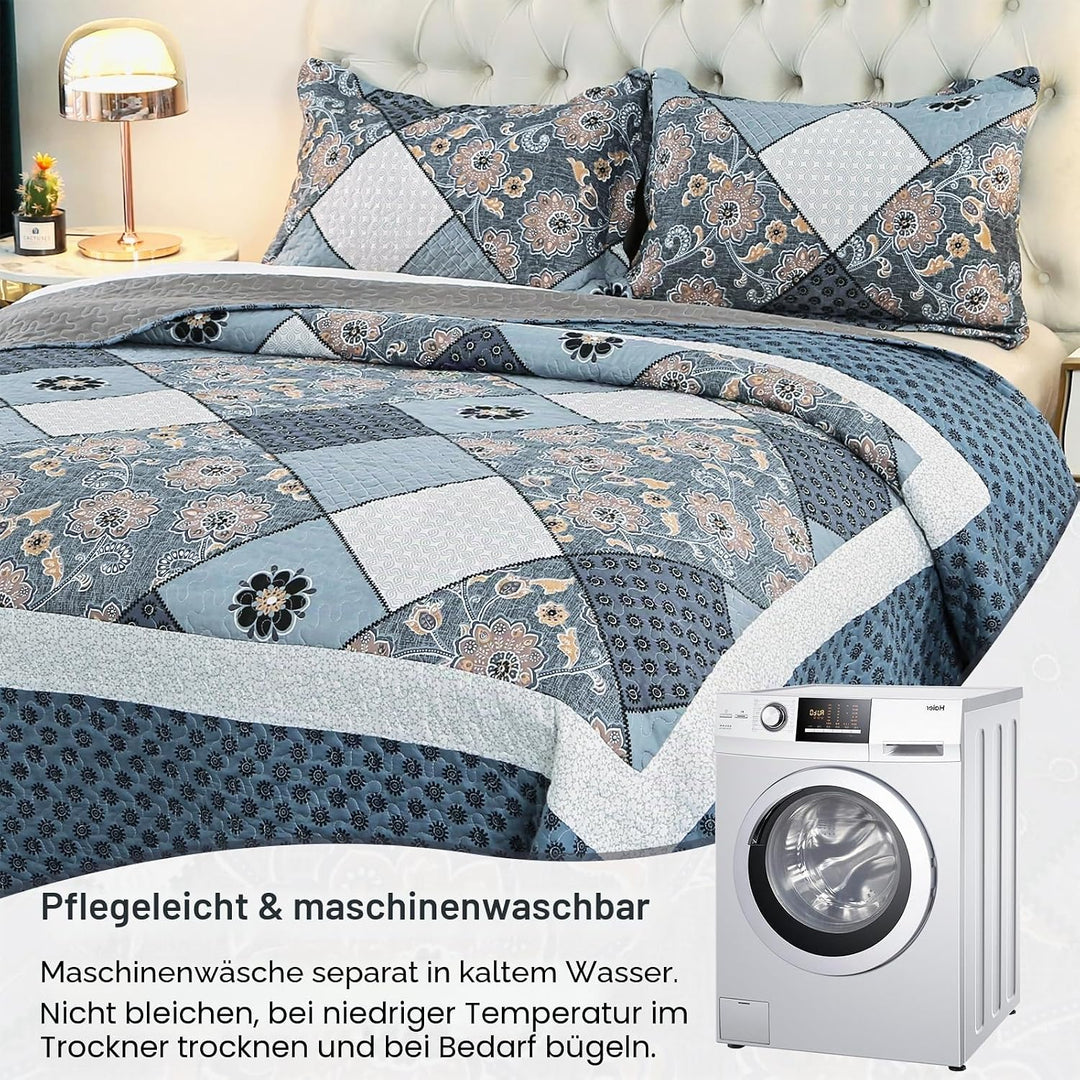 Qucover Tagesdecke 240x260cm für Bett, Patchwork Bettüberwurf aus Mikrofaser, Dünne Winter Steppdeck