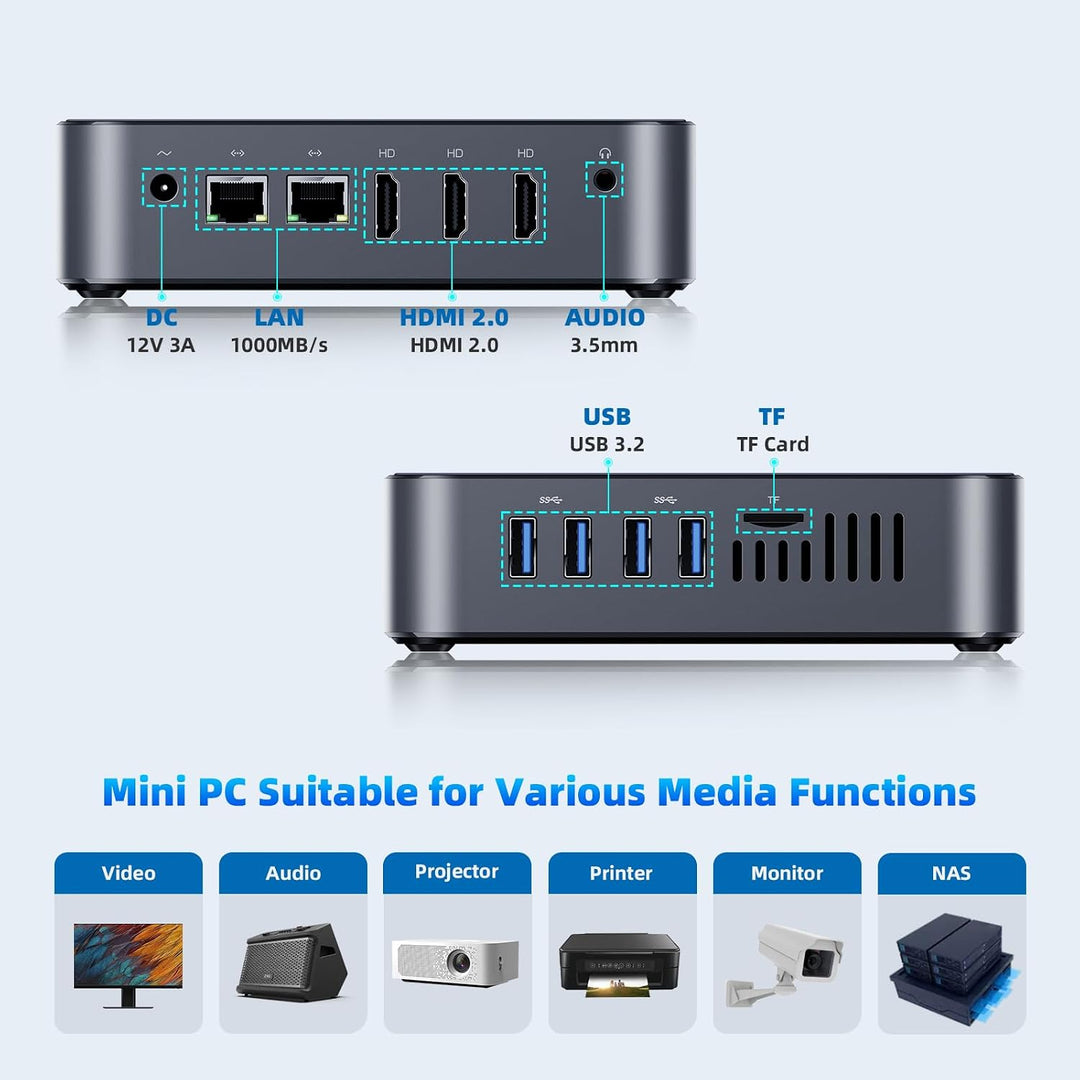 DreamQuest Mini PC Windows 11 Pro, Intel 12. Gen N95 (bis zu 3,4 GHz), 16GB DDR4 512GB M.2 SSD Mini