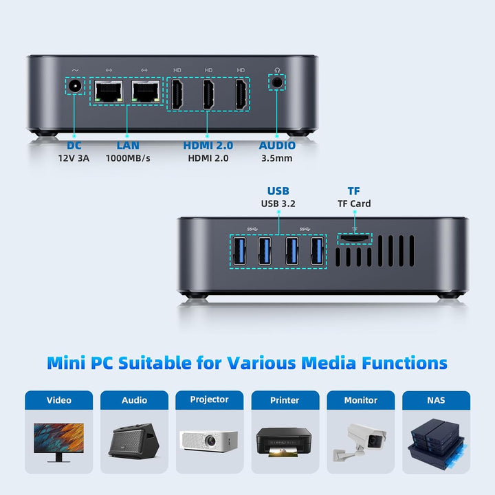 DreamQuest Mini PC Windows 11 Pro, Intel 12. Gen N95 (bis zu 3,4 GHz), 16GB DDR4 512GB M.2 SSD Mini