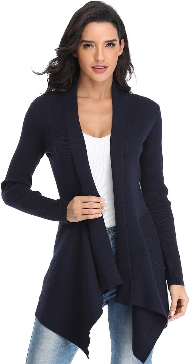 Dilgul Cardigan Damen Strickjacke Langarm Strickmantel Lang Pullover Open Front Unregelmässiger Saum
