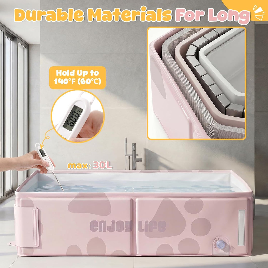 Orzbow Baby Badewanne, mit Temperaturaufkleber für 6 Monate+, Rosa | Faltbare Badewanne Kinder, Trag