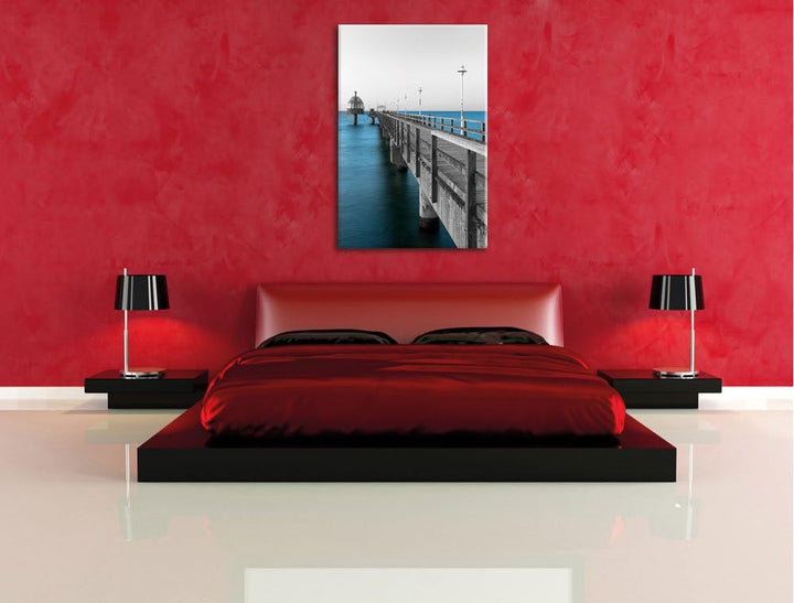 Langer Pier Steg ins Meer als Leinwandbild/Grösse: 100x70 / Wandbild/Kunstdruck/fertig bespannt 70x1