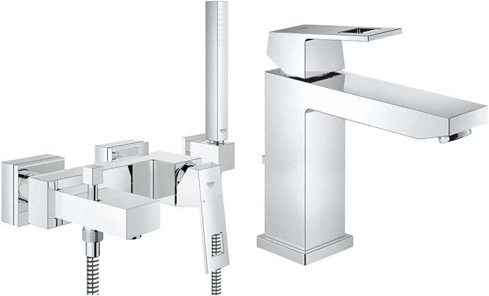GROHE Eurocube | Wanne - Wannenarmatur | mit HANDBRAUSE, Wandhalter und Schlauch | 23141000 & Eurocu