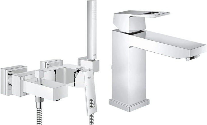 GROHE Eurocube | Wanne - Wannenarmatur | mit HANDBRAUSE, Wandhalter und Schlauch | 23141000 & Eurocu