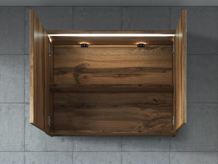 Spiegelschrank Paso 80cm Eiche - Schrank Spiegelschrank Spiegel Badezimmer Badmöbel Set Hängeschrank