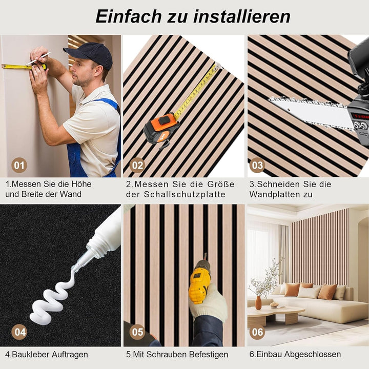 AKK-PANE Akustikpaneele Holz 120x60cm, 2 Stück 1,44m² 3D Wandpaneele Holz, Akustik Paneele Wand für