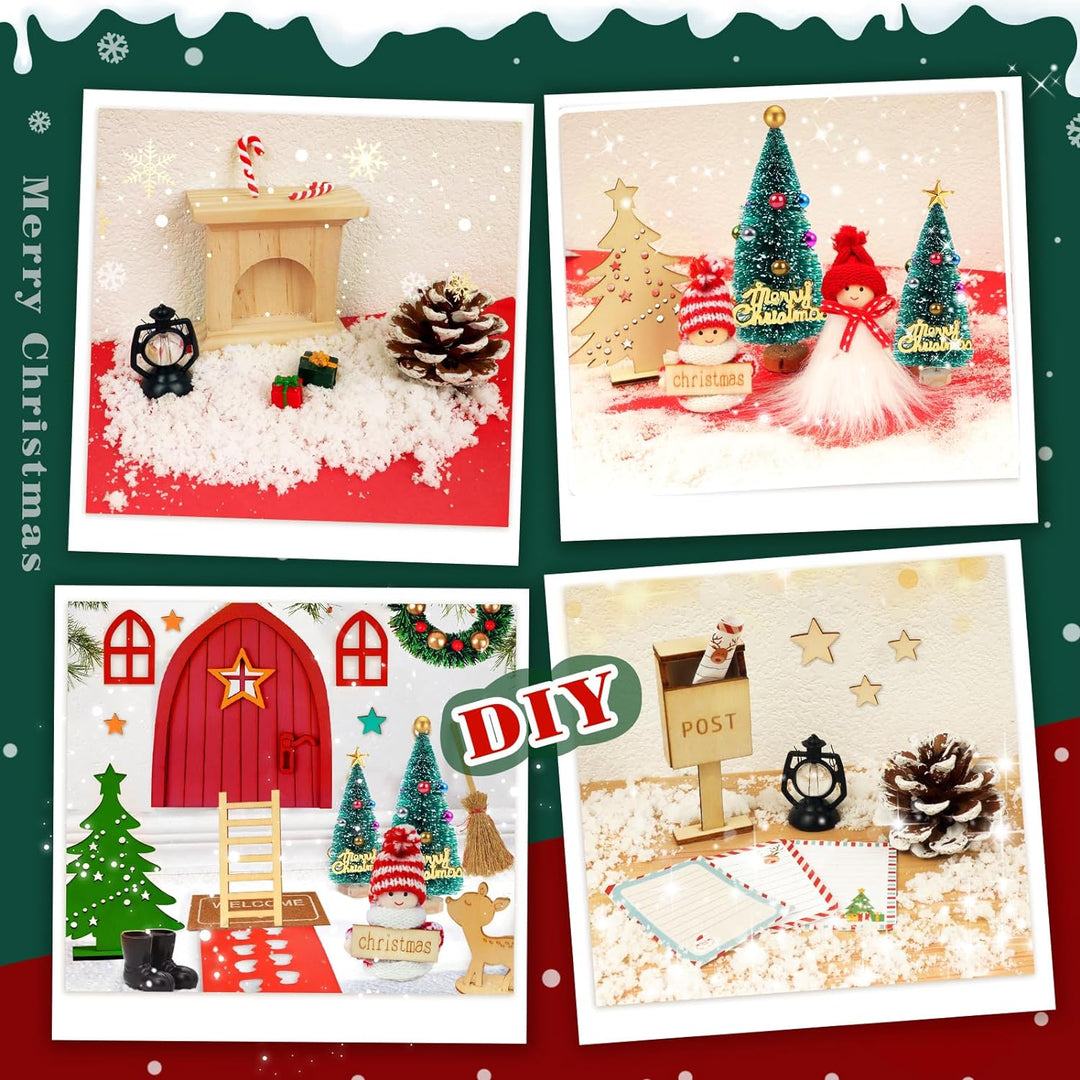 48 PCS Wichteltür Komplettset, Wichteltür Set Zubehör Weihnachten mit Baustelle, Weihnachtswichtel S