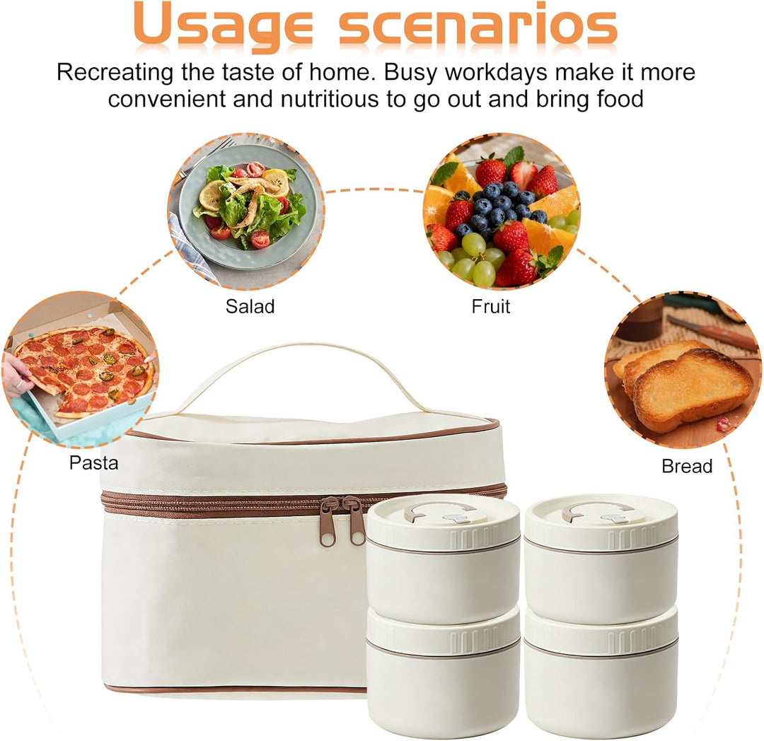 4 Stück Thermobehälter für Essen, 2 * 420ml+ 2 * 620ml, Thermo Lunchbox Edelstahl Mit Tasche, Thermo
