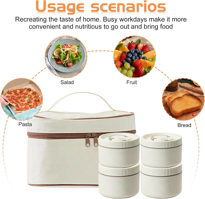 4 Stück Thermobehälter für Essen, 2 * 420ml+ 2 * 620ml, Thermo Lunchbox Edelstahl Mit Tasche, Thermo