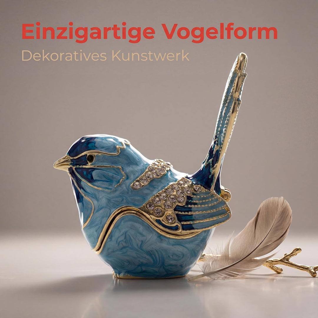 Schmuckkästchen in Vogelform, Handbemalte Emaille-Schmuckaufbewahrungsbox mit Kristallen, Dekorative