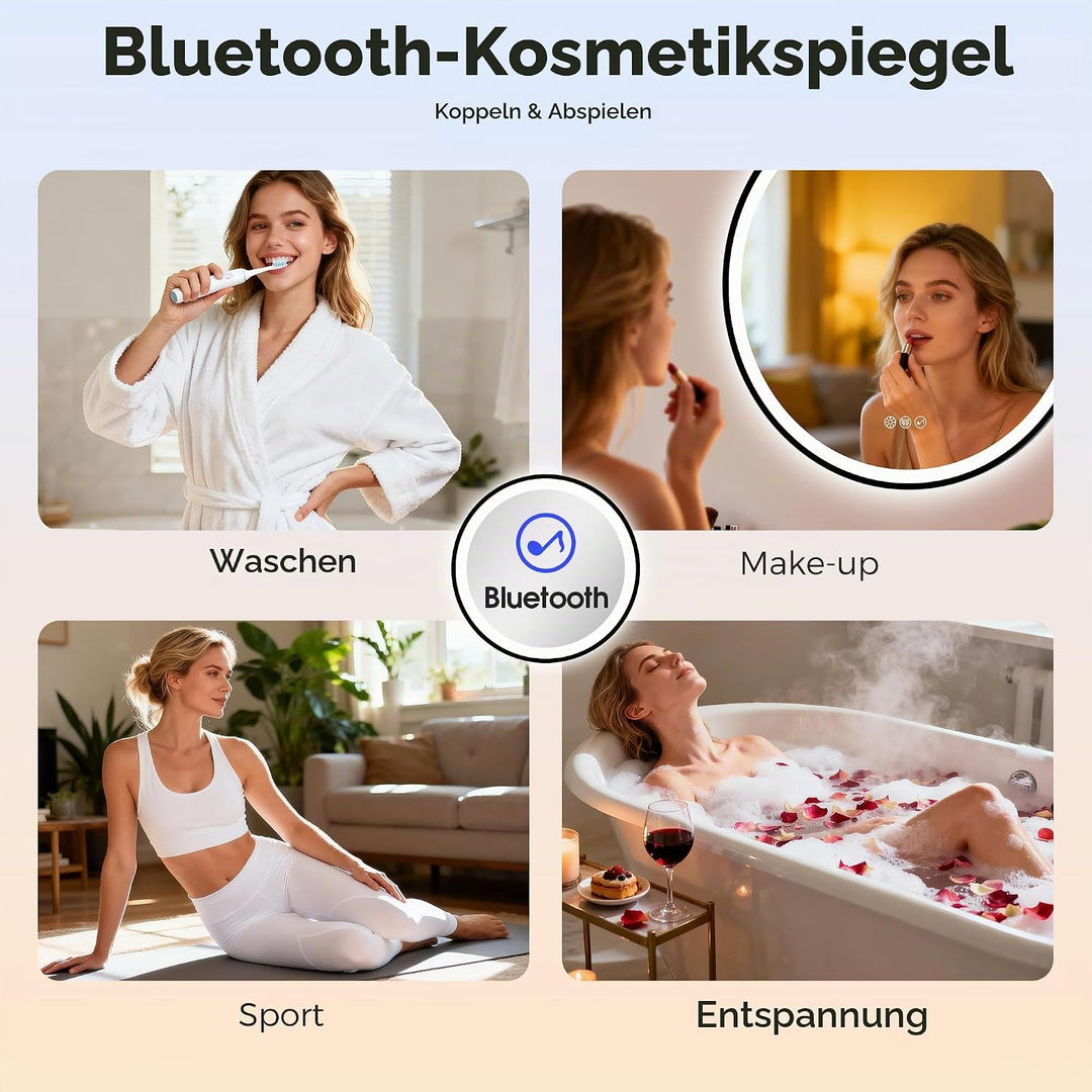 STARLEAD Badspiegel-Rund-mit-Beleuchtung 90cm Diameter, LED-Spiegel-Rund mit Bluetooth, Dimmbar, 3 L