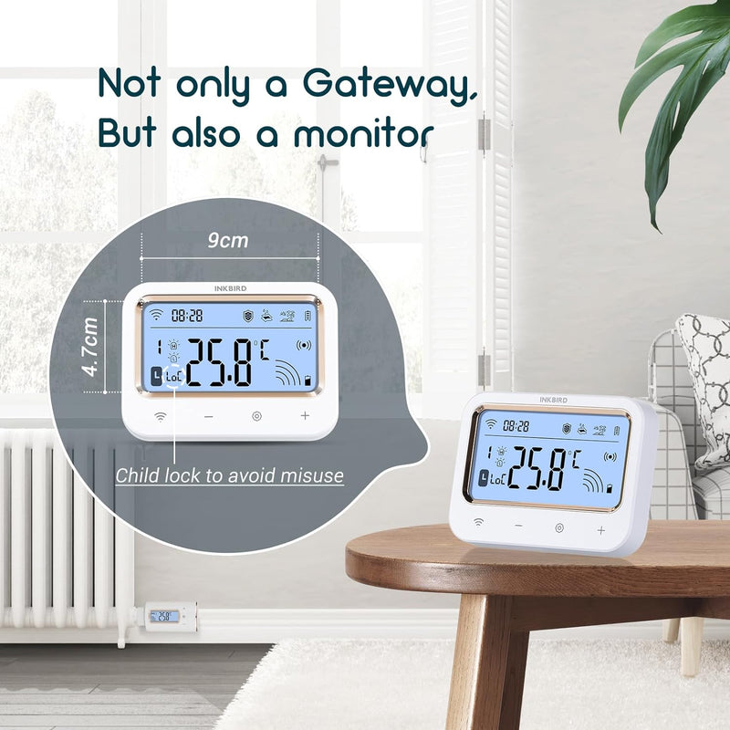 Inkbird IRC-RW1 WLAN Heizkörperthermostat mit Gateway, App-Steuerung, umkehrbarem Bildschirm, 11 Zei