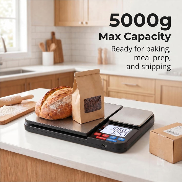 Küchenwaage Digital, Doppelwaage feinwaage 5 kg/1 g und 500 g/0,01 g grammwaage, 7 Masseinheiten, Zä