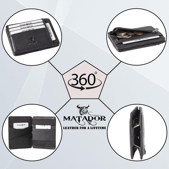 MATADOR Magic Slim Wallet Herren Leder Kreditkartenetui mit Münzfach | Karten Geldbeutel Geldtasche