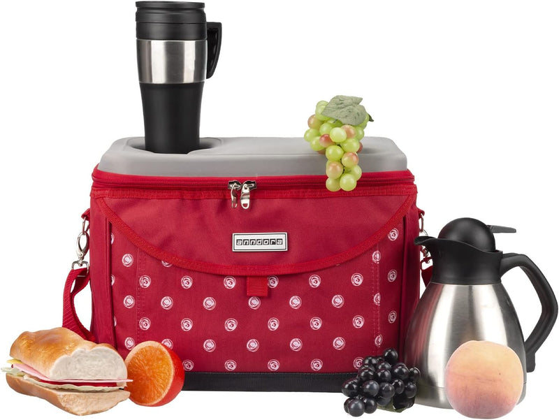 anndora Kühltasche 22 L Picknick Kühlbox 35 x 24 x 27 cm - Farbauswahl Rot Weiss Gepunktet Promo, Ro