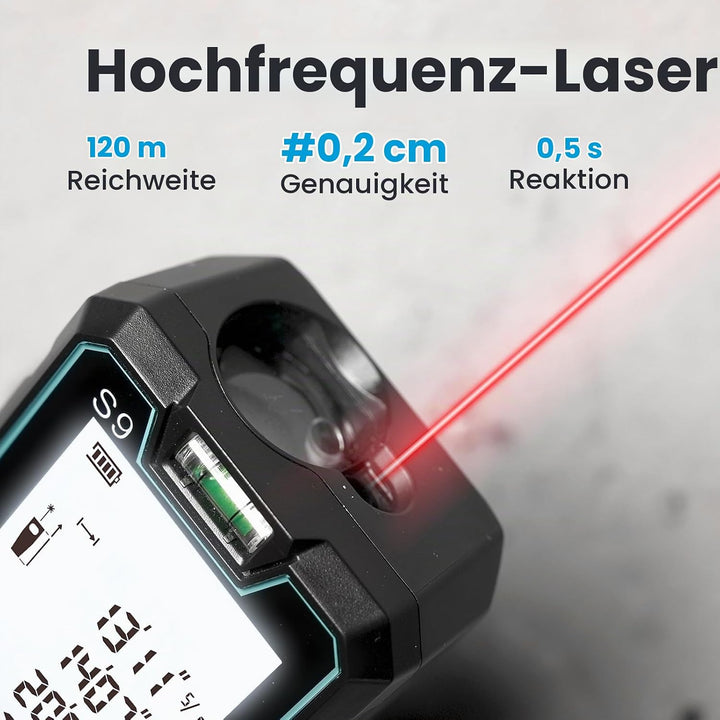 ACEGMET Laser-Entfernungsmesser Smartphone-App,Reichweite, 2 Wasserwaagen, Bluetooth,LCD-Display mit