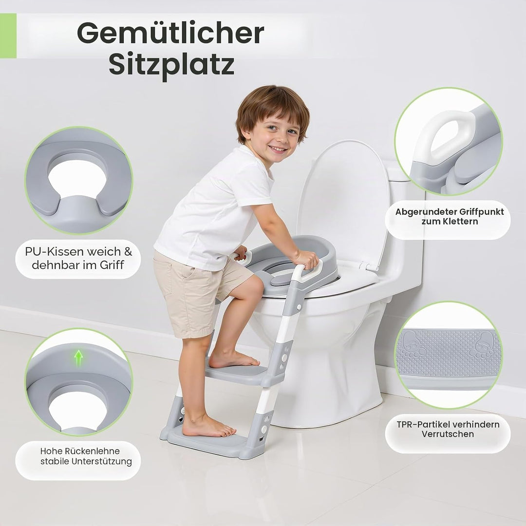 Kinder Toilettensitz mit Treppe, 2-7 Jahre, 6-stufig höhenverstellbar, klappbarer Toilettentreppe, P