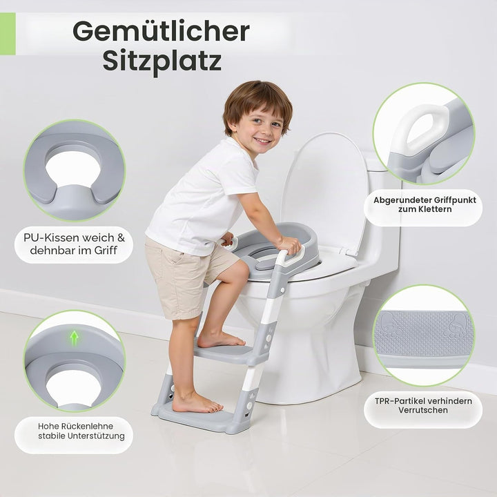 Kinder Toilettensitz mit Treppe, 2-7 Jahre, 6-stufig höhenverstellbar, klappbarer Toilettentreppe, P