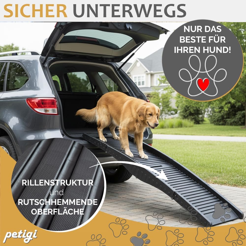 Kunststoff Hunderampe 152 cm, 50 kg Belastbarkeit klappbar für Auto Hunde Rampe Einstiegshilfe Hunde