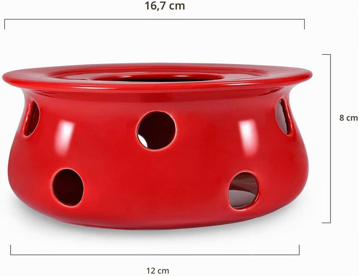 Teekanne mit Stövchen Keramik 1,6 L (Rot) Teekanne mit Edelstahl Sieb aus Keramik, Teekanne Liverpoo