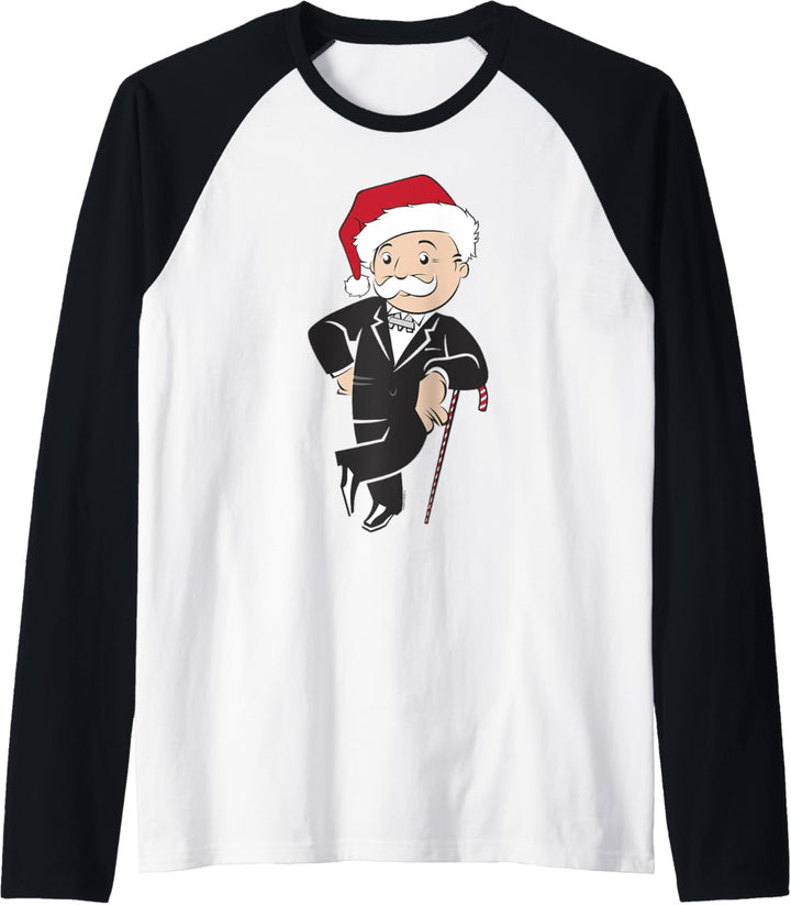 Monopoly Christmas Rich Uncle Pennybags Santa Hat Portrait Raglan