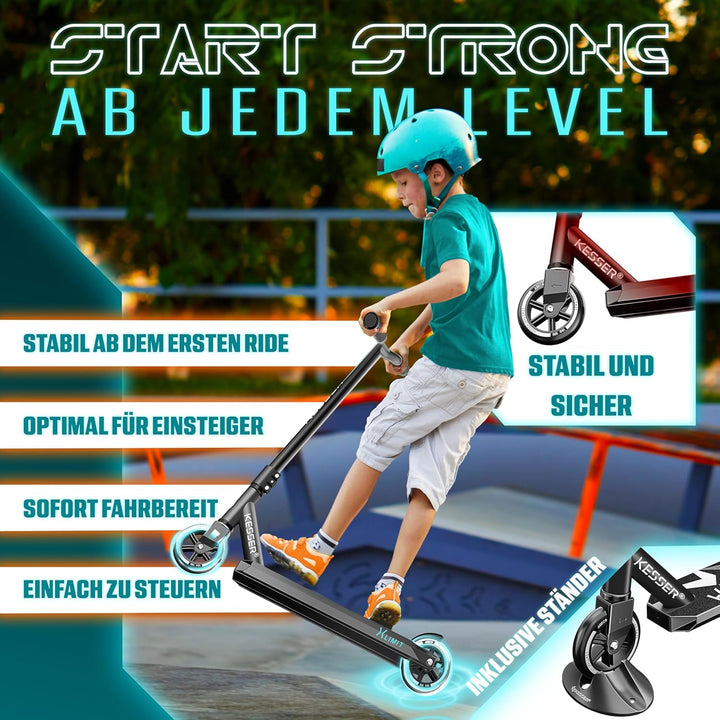 KESSER® Stunt Scooter X-Limit - 360° Lenkung Robuster Funscooter Stuntscooter mit ABEC 9 Kugellagern