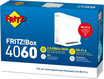 AVM FRITZ!Box 4060 (Wi-Fi 6 Mesh Router, bis zu 4.800 MBit/s (5 GHz) & 1.200 MBit/s (2,4 GHz), 2,5 G