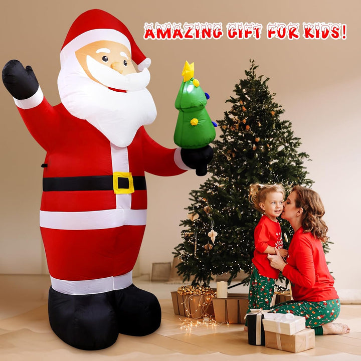 Vintoney 244cm Weihnachten Aufblasbarer Weihnachtsmann Aufblasbares Rotierendes LED-Licht Gartendeko