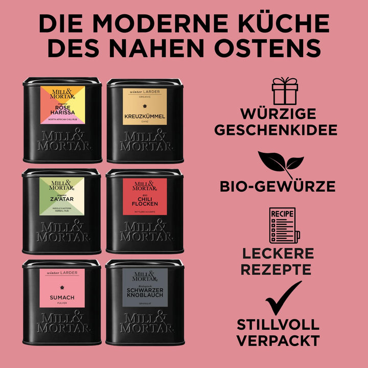 Mill &amp; Mortar BIO Levante-Gewürz-Geschenkset, 6 Gewürze für Ottolenghi Fans | Rose Harissa, Za&
