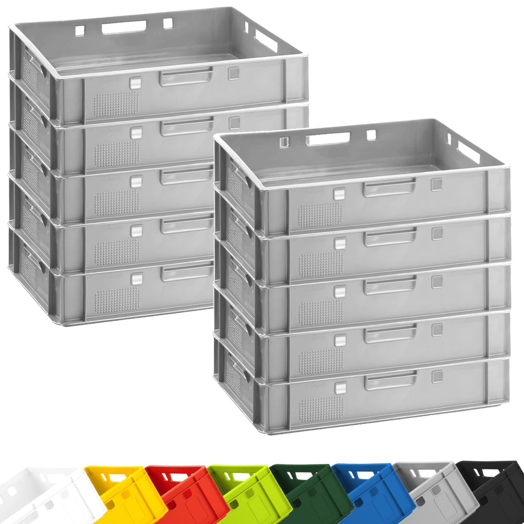 BURI 10 Stück Fleischkiste E1 Lagerkiste 60x40x12,5 cm Metzgerkiste Eurobox Grau - flache Stapelkist