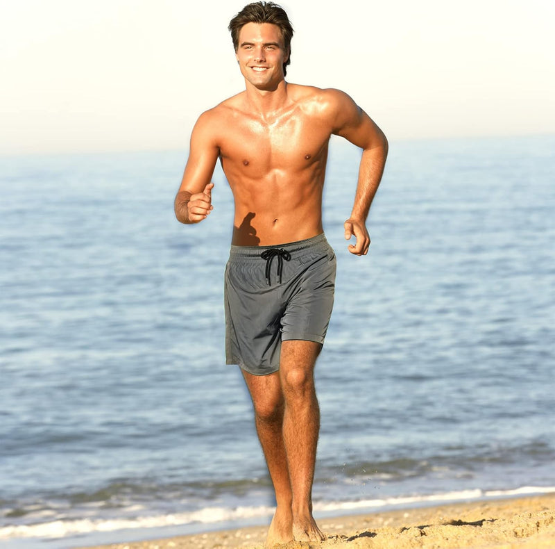 Badehose Herren mit Kompression Badehose mit innenhose Board Shorts 2 in 1 Reissverschlusstasche kur